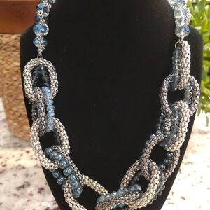 Elegant Silver and Blue Beaded Necklace